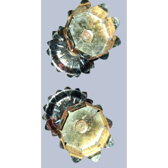 Lotus Flower Brass Wood Flower Petal Candle Holders Set Of 2 - Picture 4 of 9